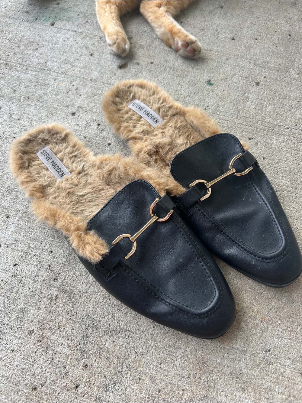Steve Madden Black Faux-Fur Lined Slip-On Loafers